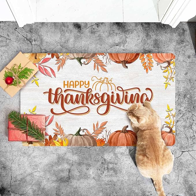 InterestPrint Happy-Thanksgiving Door Mat for Indoor Outdoor Home Decor Autumn Harvest Vintage Door Mats for Autumn Halloween Thanksgiving, 24"x16"inch