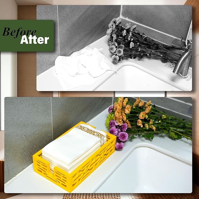 Wood Napkin Holder Bathroom Tray - Hand Towels and Guest Flat Paper - Mid Century Modern Retro Decor Ideal for Dinner Parties, Versatile Use in Bathroom、Kitchen, Bedroom - Unique Gift from 1950s 1960s