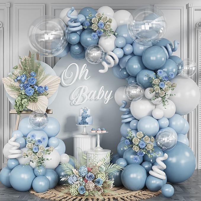 Dusty Blue Balloon Arch Kit, Dusty Blue and White Balloon Arch Garland Kit Light Blue Macaron Blue White Pearl Balloons for Boys Wedding Birthday Baby Shower Gender Reveal Decorations