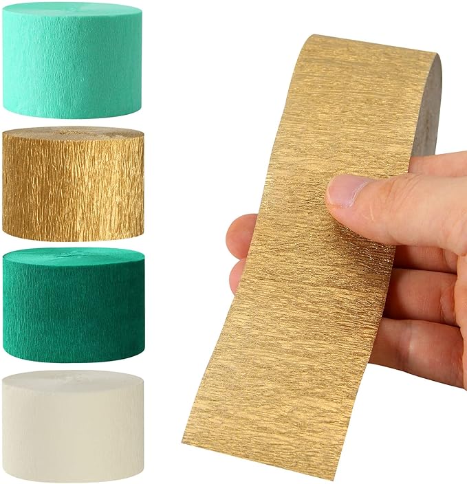 Sage-Green Ivory Gold Party-Decorations Streamers - 8 Rolls Safari Jungle Birthday Baby Bridal Shower Wedding Bachelorette Engagement Crepe Tissue Paper Streamer Garland Decor Panduola