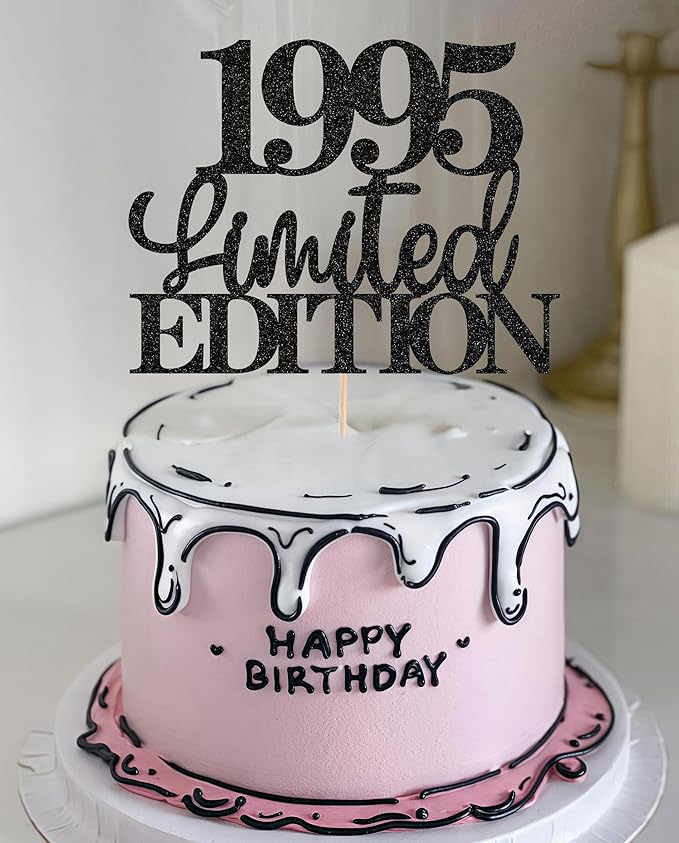 Limited EDITION 1995 Cake Topper - Black Glitter Happy 30th Birthday Party Cake Decoration Supplies, Cheer to 30 Years Cake Bunting Decor for 30th Birthday Party Photo Booth Props