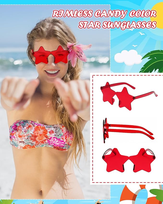 20 Pairs Rimless Star Sunglasses Bulk Transparent Candy Color Star Glasses for Women Men Party Favors