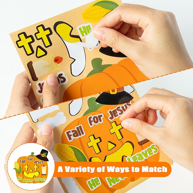 CY2SIDE Fall Religious Pumpkin Stickers - 40PCS Jesus Religious Make a Face Sticker Game for Kids School Reward DIY Christian Pumpkin Sticker Fall Thanksgiving Party Favors for Sunday School Activity