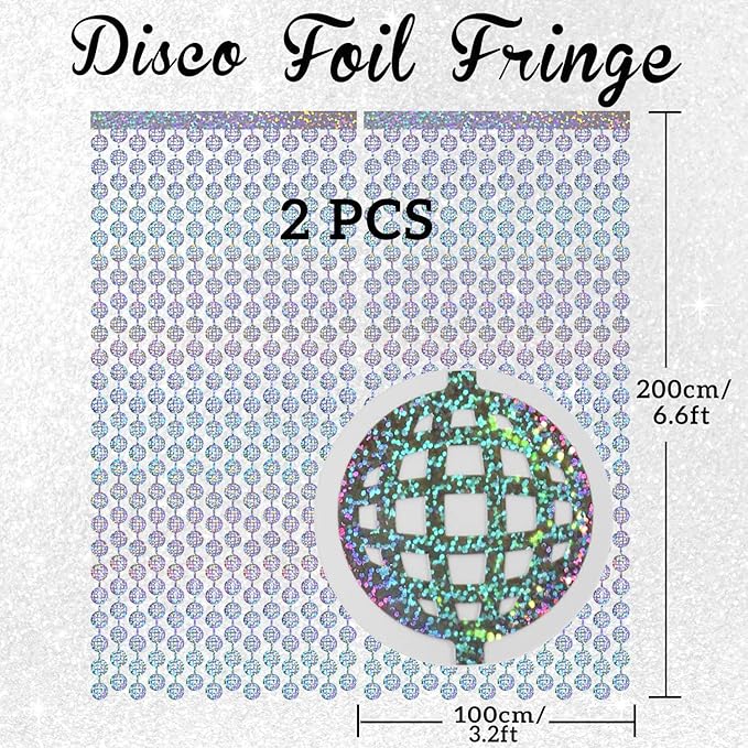 GOER Foil Curtain Backdrop for Birthday Party | Metallic Tinsel Photo Booth Props for Bachelorette Party | New Year Eve,Graduation Party Decorations (Silver Disco Ball, 2 Count (Pack of 1))