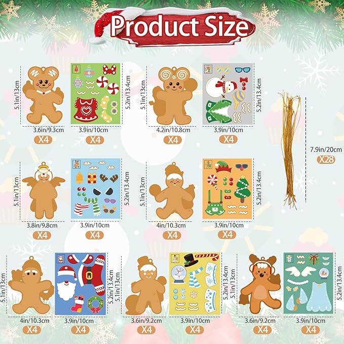 Christmas Ornaments DIY Art and Crafts for Kids - 28 Pack Make You Own Christmas Gingerbread Man Ornaments Hanging Pendants with Christmas Stickers for Xmas Tree Holiday Home Classroom Party Favors