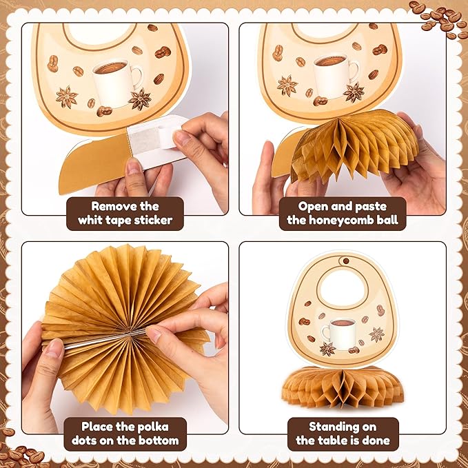 A Baby is Brewing Party Decoration - Serves 24-105Pcs Coffee Baby Shower Tableware Set Latte Honeycomb Centerpieces Disposable Plate Napkin Tablecloth Banner Gender Reveal Photo Prop