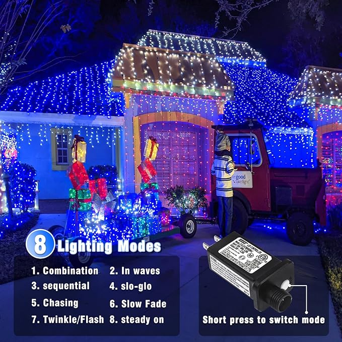 100FT 300 LED Christmas Lights Outdoor, Plug in Christmas String Lights Indoor, Waterproof & 8 Modes & Timer Function, Connectable Fairy Twinkle Light for Bedroom Wedding House Party Decor, Blue
