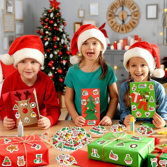 300Pcs Christmas Foam Stickers, Cute Self-Adhesive Xmas Stickers Foam Santa Claus Gingerbread Man Reindeer Sticker Decorations for Home Office School Classroom DIY Art Craft Party Supplies