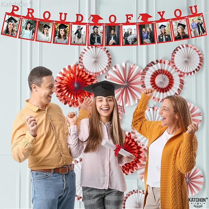 KatchOn, Red Graduation Photo Banner 2025 - Large 10 Feet | Proud of You | Graduation Decorations 2025 | Personalized Grad Banner | Felt Grad Picture 2025