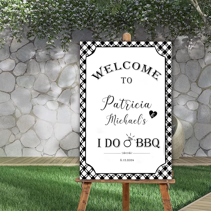 I Do BBQ Welcome Sign, BBQ Welcome Sign, Black White Gingham Engagement Party, Summer I Do Barbeque Yard Sign, BBQ Backyard Signs, Welcome To The I Do BBQ Party Sign