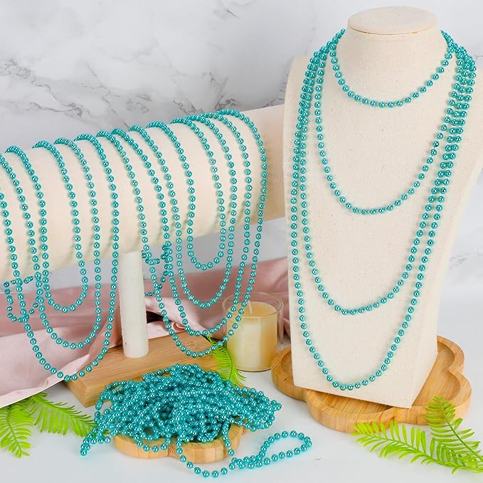 24 PCS Lakeblue Beads Necklaces, 33" Carnival Beads Bulk, Mardi Gras Parade Accessories, Costume Necklaces for Parade Throws Accessories Decorations Festive Event Gender Reveal Party Supplies