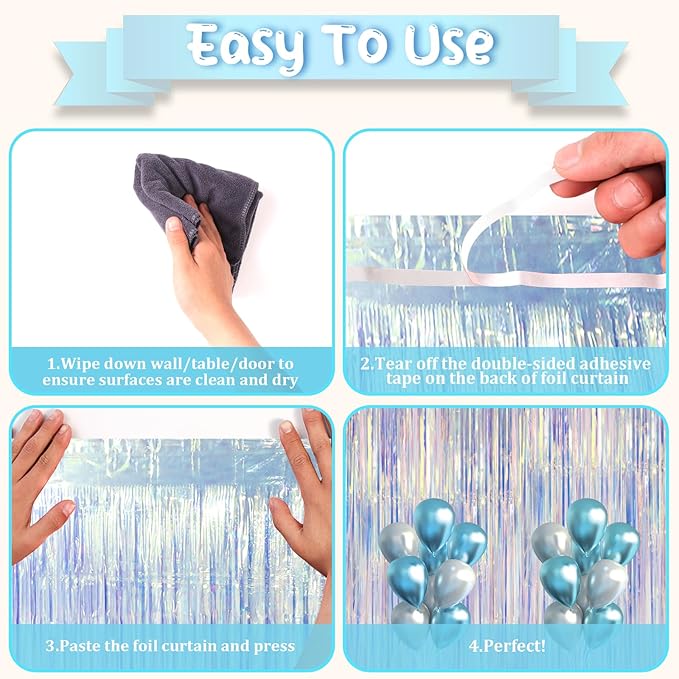 Iridescent Party Backdrop 3Packs Transparent Tinsel Foil Fringe Curtain for Frozen Mermaid Sea Birthday Party Decorations, 3.3x8.2ft Streamers Backdrops
