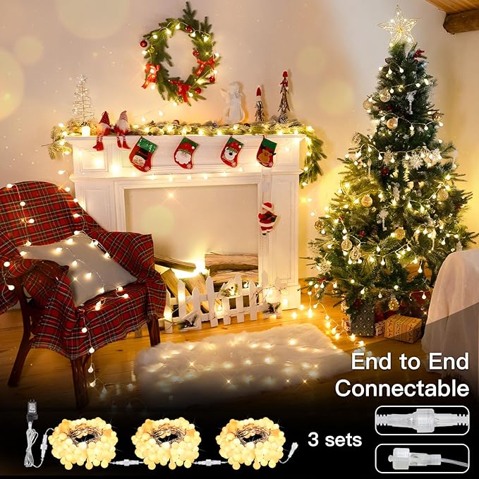 suddus String Lights for Bedroom, 99ft 300 Led Connectable Globe String Lights Indoor, Hanging Fairy Lights Plug in with Remote for Kids Room Dorm Classroom Outdoor Christmas Tree Decor, Warm White