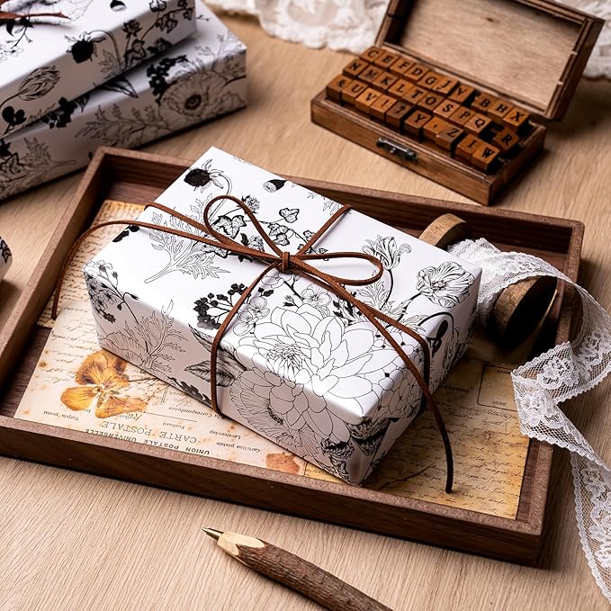 WRAPAHOLIC Floral Wrapping Paper - Mini Roll - 17 Inch X 33 Feet - Pearlized White Vintage Floral Wedding Wrapping Paper for Birthday, Bridal Shower, Baby Shower