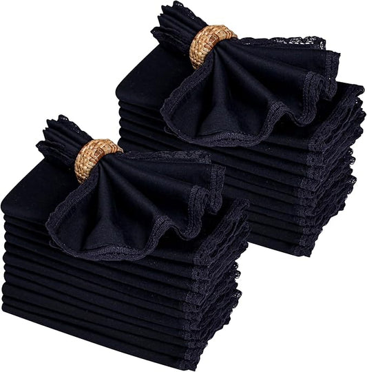 Ramanta Home Linen Flax Cloth Napkins Set of 24 | 18x18 Inch | Premium Cotton Linen Flax Lace Soft & Durable | Washable Ideal for Everyday Use Parties Thanksgiving Christmas Halloween Black