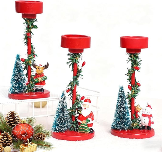 Christmas Candle Holders Red Cartoon Candle Holders Christmas Decor for Tealight Candles,Christmas Table Centerpieces,Indoor Decoration,Festive Ornaments,Mantel Home(3 Packs)