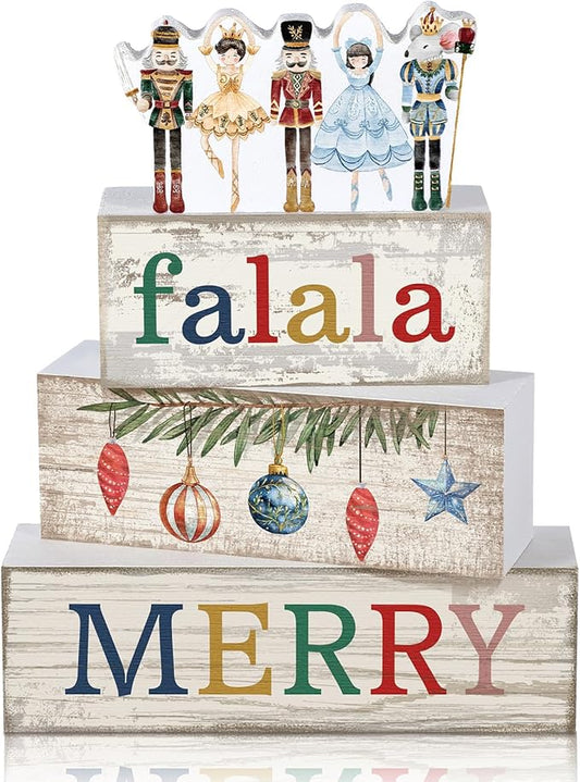 4 Pcs Christmas Table Decorations Wooden Nutcracker Fairy Ballet Merry Christmas Table Centerpiece Decorative Soldier Fairy Ballet Block Signs Gift for Xmas Home Kitchen Tier Tray Decor