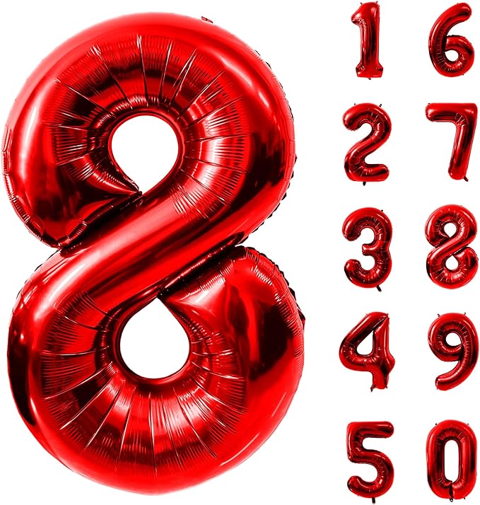 40 Inch Red Number 8 Balloon Large Red Foil Balloon Red 8 Balloons Mylar Helium Balloon for 8th Birthday Party Decorations Girls Boys Baby Shower Wedding Anniversary Decoration