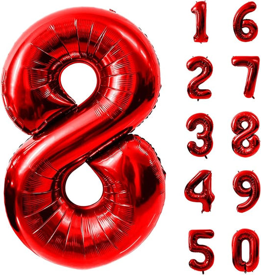40 Inch Red Number 8 Balloon Large Red Foil Balloon Red 8 Balloons Mylar Helium Balloon for 8th Birthday Party Decorations Girls Boys Baby Shower Wedding Anniversary Decoration