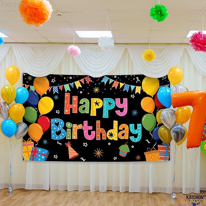 KatchOn, Rainbow Happy Birthday Banner- Xtralarge 72x44 Inch | Rainbow Party Decorations for Girls | Colorful Happy Bday Sign for Happy Birthday Decorations | Birthday Party Decoration for Kids
