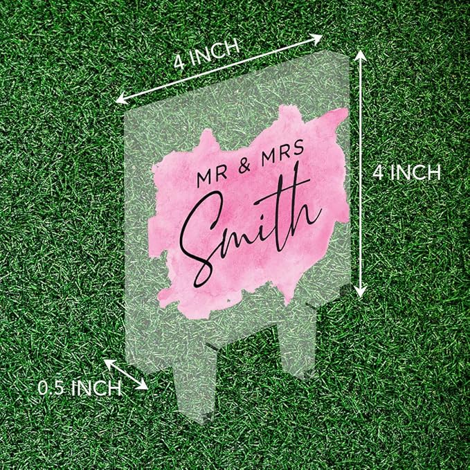 Andaz Press Modern Pink Watercolor Custom Wedding Cake Topper, Acrylic Square Personalized Couple Cake Topper