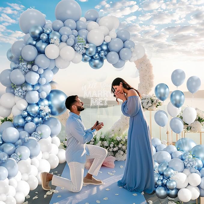 Dusty Blue Balloon Arch Kit, 134pcs Metallic Blue and White Balloons Garland Kits for Birthday Wedding Baby Shower Bridal Party Anniversary Decorations