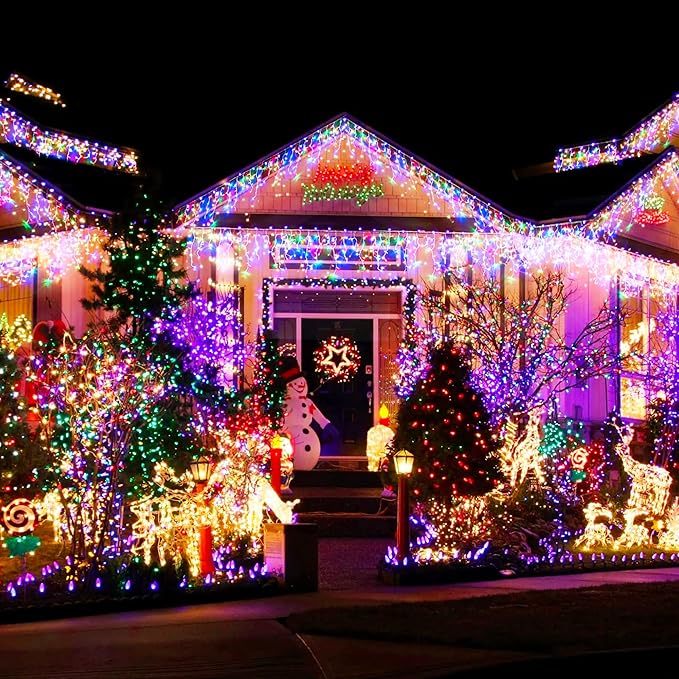 Dazzle Bright 164 FT 500 LED Christmas String Lights, Waterproof Green Wire String Lights with 8 Modes, Outdoor Christmas Decorations for Indoor Garden Party Yard Decor (Multi-Colored)