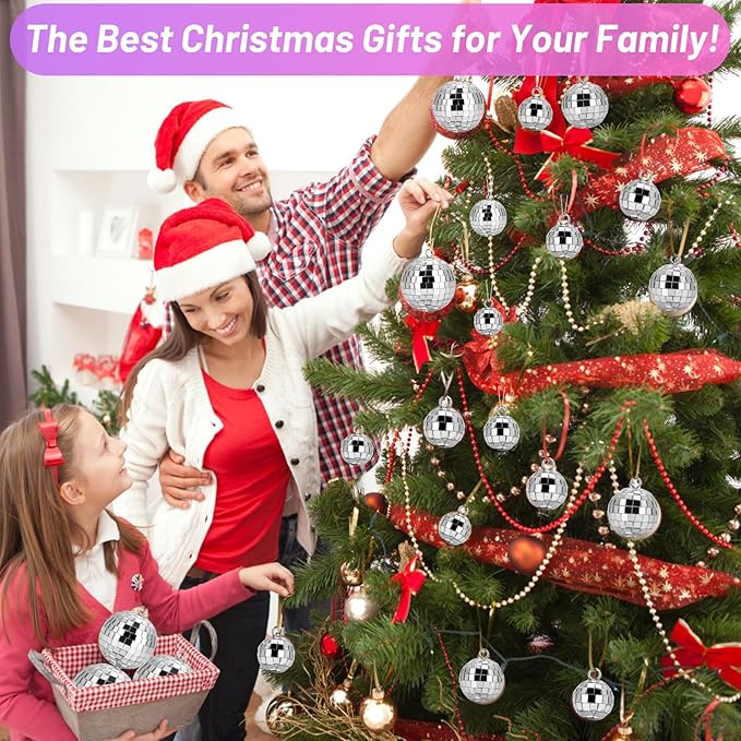 40 Pcs Disco Balls with Rope, 5 Sizes Mini Disco Ball Decor Ornaments, Small MirrorBall Different Sizes Silver Decorations for Halloween DIY Christmas Tree Topper Music Prom Party Wedding