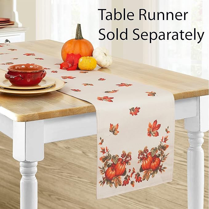 Lintex Thanksgiving Traditions Autumn Harvest Bordered Thanksgiving Fabric Table Runner, Autumn Fall Leaves and Pumpkin Patch Border Print 70” Long Table Runner
