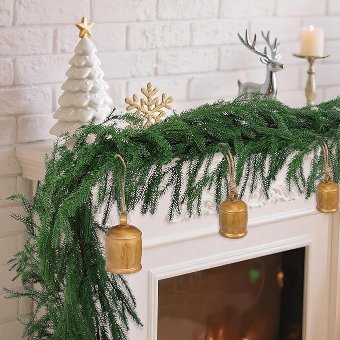 4 Pcs 9 Ft Artificial Norfolk Pine Garlands, Realistic Christmas Pine Garland Faux Winter Greenery for Holiday Table Centerpiece, Mantel, Wall, Indoor, Outdoor Christmas Decor (4, 9 Ft)