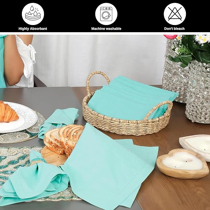 Homidate Cotton Cloth Dinner Napkins Set of 12 – 18x18 Aqua Green – Machine Washable Fabric Napkins for Weddings, Parties, Thanksgiving, Christmas & Everyday Dining