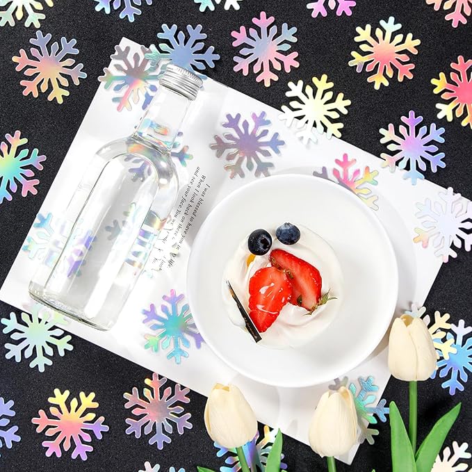 Snowflake Snow-Iridescent Party-Decorations Frozen Paper-Confetti - 100pcs Glitter Christmas Holographic Table Confetti,Winter Wonderland Birthday Supplies New Year Baby Shower Decor Lasting Surprise