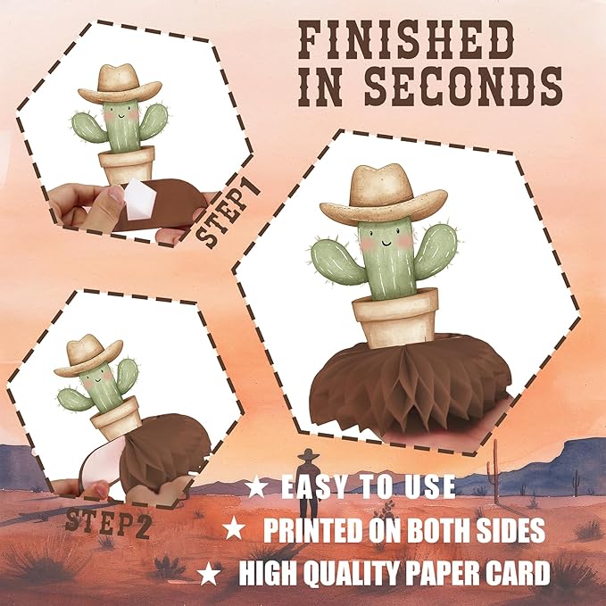 Cowboy Baby Shower Centerpieces – 12 PCS Honeycomb Table Decorations, Western Baby Shower, Rustic Little Cowboy Party Supplies