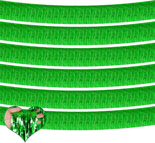 6 Pack 10 Feet Foil Fringe Garland Metallic Tinsel Banner Wall Hanging Curtain Streamers Backdrop for Parade Floats Bachelorette Wedding Birthday Party Thanksgiving Christmas Decorations(Green)