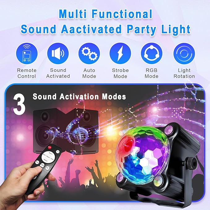 Disco Ball Light for DJ Party: Strobe Led Dance Stage Lighting Sound Activated Rotating Lamp With Remote Control for Room Indoor Outdoor Kids Ceiling Decor Bar Club Rave Home Wedding Karaoke Christmas