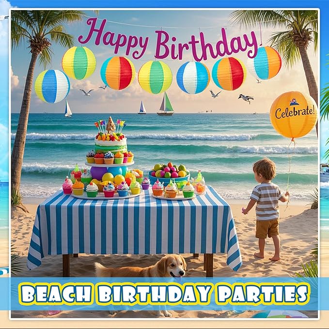 10Pcs 8" Pool Party Decorations Summer Decorations Beach Themed Decor Hanging Colored Paper Lanterns for Classroom Luau Birthday Home Room Office (8inch)