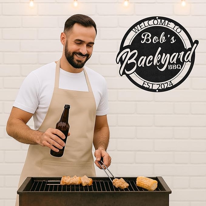Custom BBQ Grill Metal Sign Personalized Name Wall Art for Outdoor Barbecue Patio Kitchen Backyard Decor Gift for Dad Husband Men Papa Grandpa Father Grilling Enthusiasts Family Lover Funny Gifts 13