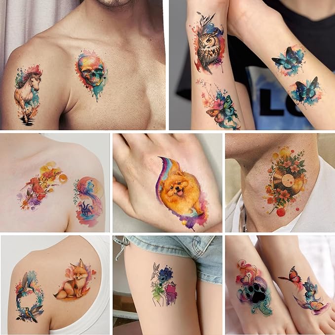 77 Sheets Flower Lion Tiger Temporary Tattoo for Women Men, 17 Sheets Half Arm Large Cat Owl Parrot Fake Tattoos, 60 Sheets Snake Wolf Feather Tiny for Adult Kids Body Tattoos Stickers Realistic