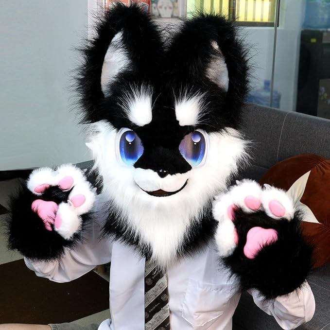 Animal Full Head Dog Mask Fursuit Therian Plush Realistic Masks for Party Halloween Cosplay Costume Accessory