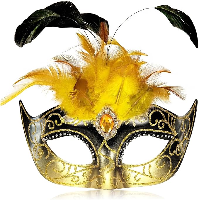 2025 Masquerade Mask for Women with Feathers - Venetian Masquerade Mask for Carnival Ball, Mardi Gras, Prom