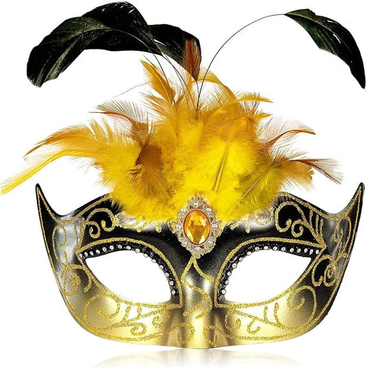 2025 Masquerade Mask for Women with Feathers - Venetian Masquerade Mask for Carnival Ball, Mardi Gras, Prom