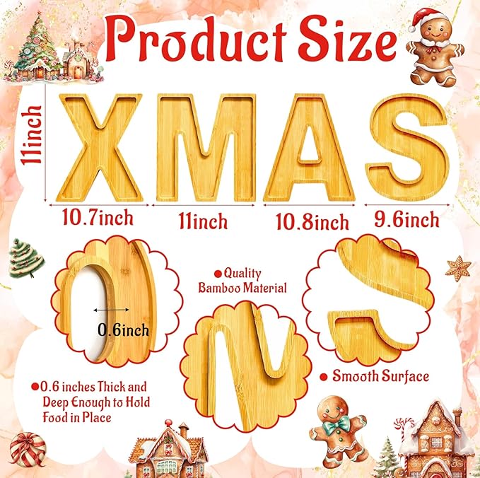 Christmas Charcuterie Boards Xmas Serving Platters Wooden Christmas Serving Trays for Food Candy Fruit Container Fillable Xmas Tabletop Serving Dish Charcuterie Boxes for New Year Party Home Supplies