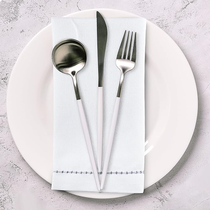 Urban Villa Easter Cloth Napkins Hemstitch White Grey 100% Cotton Absorbent Dinner Napkins (Set of 6) 20x20 Inches Soft Durable Washable Reusable Ideal for Everyday Use Wedding Parties Cloth Napkins