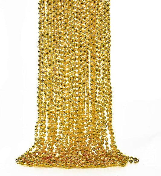 12PCS Mardi Gras Beads, Gold Beaded Necklace Stuff Set, 33" Mardi Gras Christmas Beads Necklace Costume Bulk, Festival Parade Throw Accessory Sets for Mardi Gras St Patricks Day Celebrations