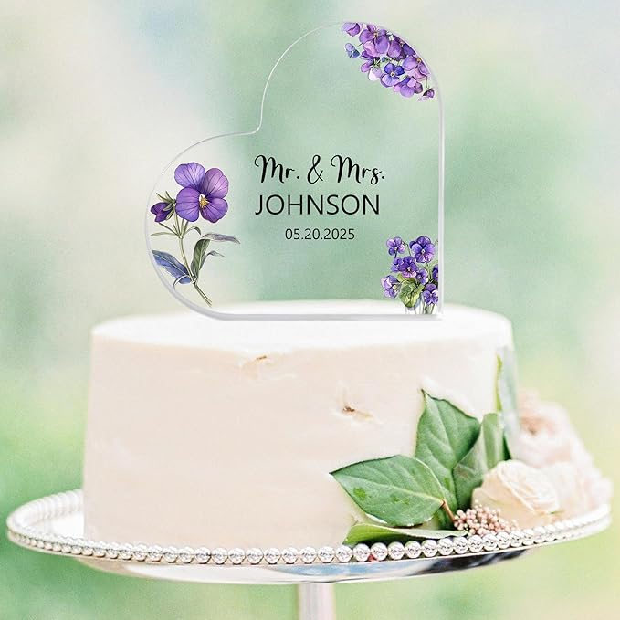 Custom Wedding Heart Acrylic Plaque,Mr & Mrs Cake Topper,Personalized Wedding Keepsake/Gift/Sign (Style 11)