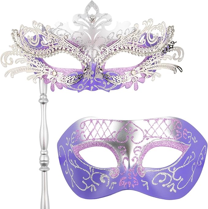 Hoshin Masquerade Mask for Couple, Mardi Gras Deecorations Venetian Masks with Stick for Womens