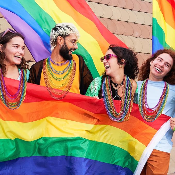 SHAOQINLIN 102 PCS Pride Beads Necklaces, Pride Accessories, Rainbow Beads Necklaces Bulk, Gay Lesbian Pride Month Parade Throws Pride Party Favors in 6 Colors