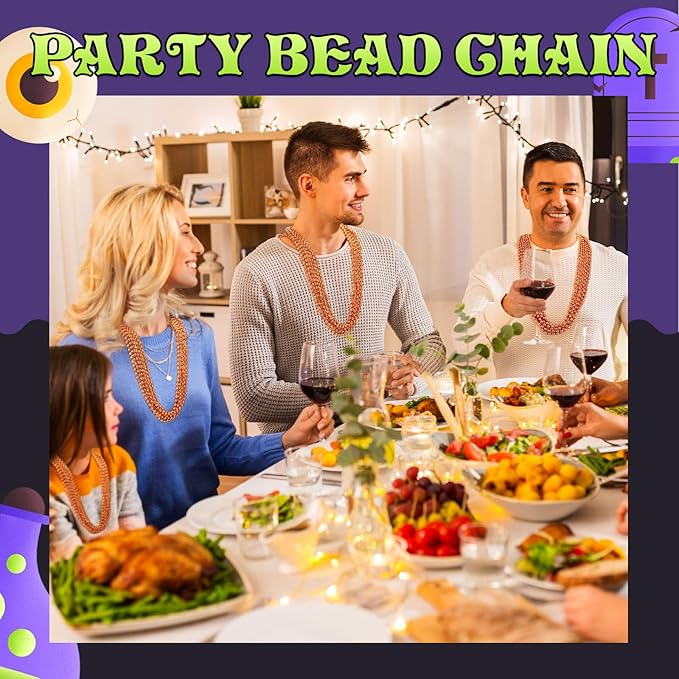 Riceshoot 200 Pcs Orange Bead Necklace Bulk Mardi Gras Oval Beads Necklace Party Favors 33" 7mm Metallic Color Beaded Costume Necklaces for Halloween Christmas Festive Event Accessories