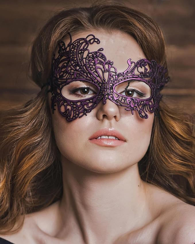 JOVITEC 6 Pieces Masquerade Mask for Women Halloween Lace Multicolored Venetian Mask for Carnival Mardi Gras Evening Prom