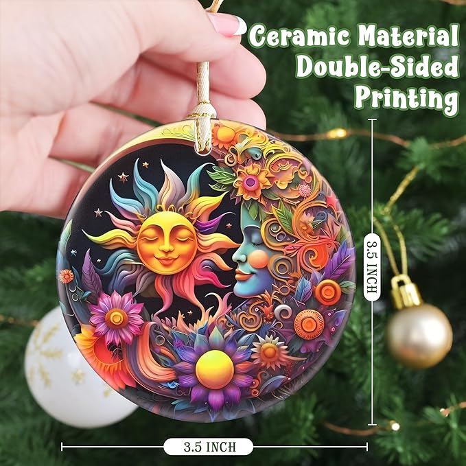 Sun and Moon God - 3.5 Inch Ceramic Hanging Ornament for Christmas Tree Decorations - Gift Exchange Present